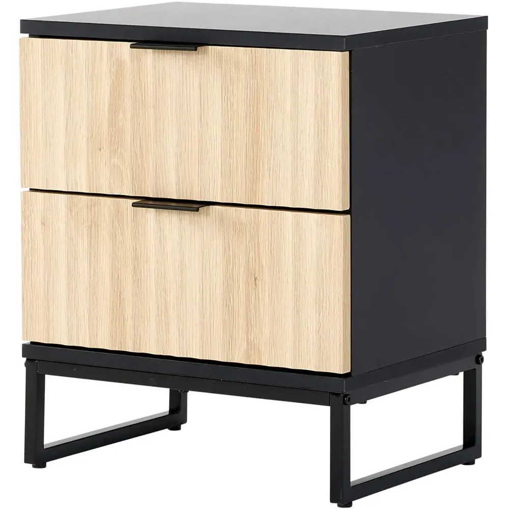 Hempton 2 Drawer Bedside Table - Black, Natural
