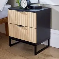 Hempton 2 Drawer Bedside Table - Black, Natural
