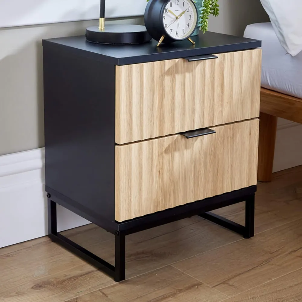 Hempton 2 Drawer Bedside Table - Black, Natural image