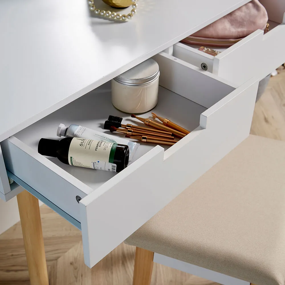 Hollywood 2 Drawer Dressing Table with Light Mirror - White