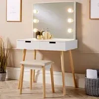 Hollywood 2 Drawer Dressing Table with Light Mirror - White