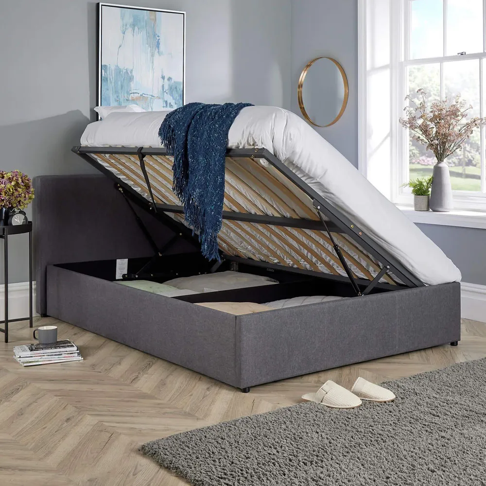 Horizon Double Hopsack Fabric Ottoman Bed - Grey