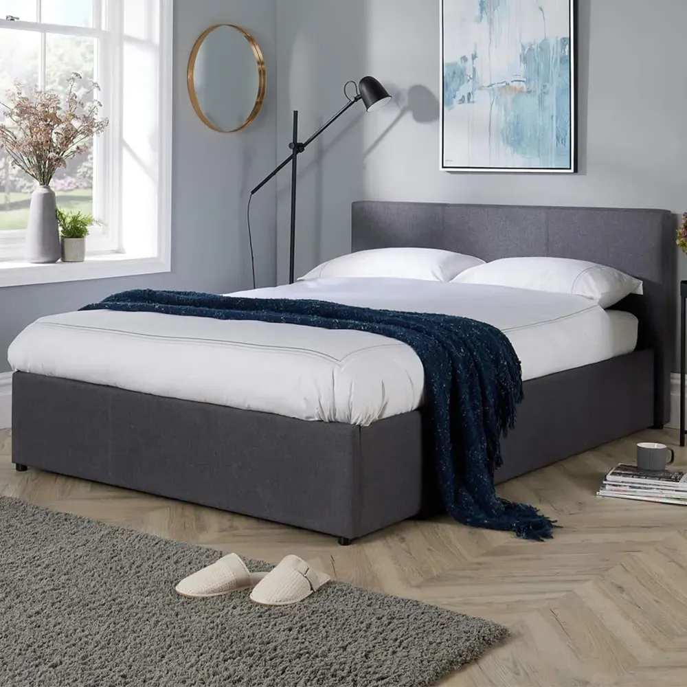 Horizon Double Hopsack Fabric Ottoman Bed - Grey