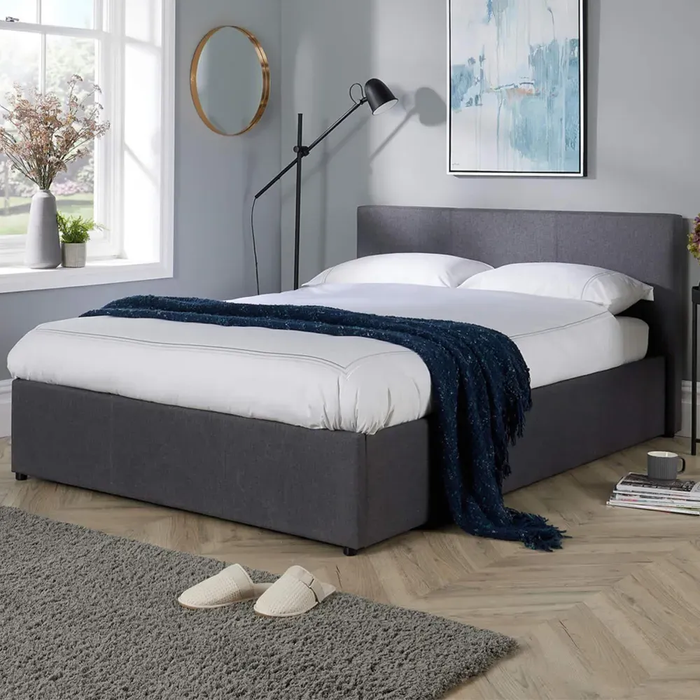 Horizon King Size Hopsack Fabric Ottoman Bed - Grey
