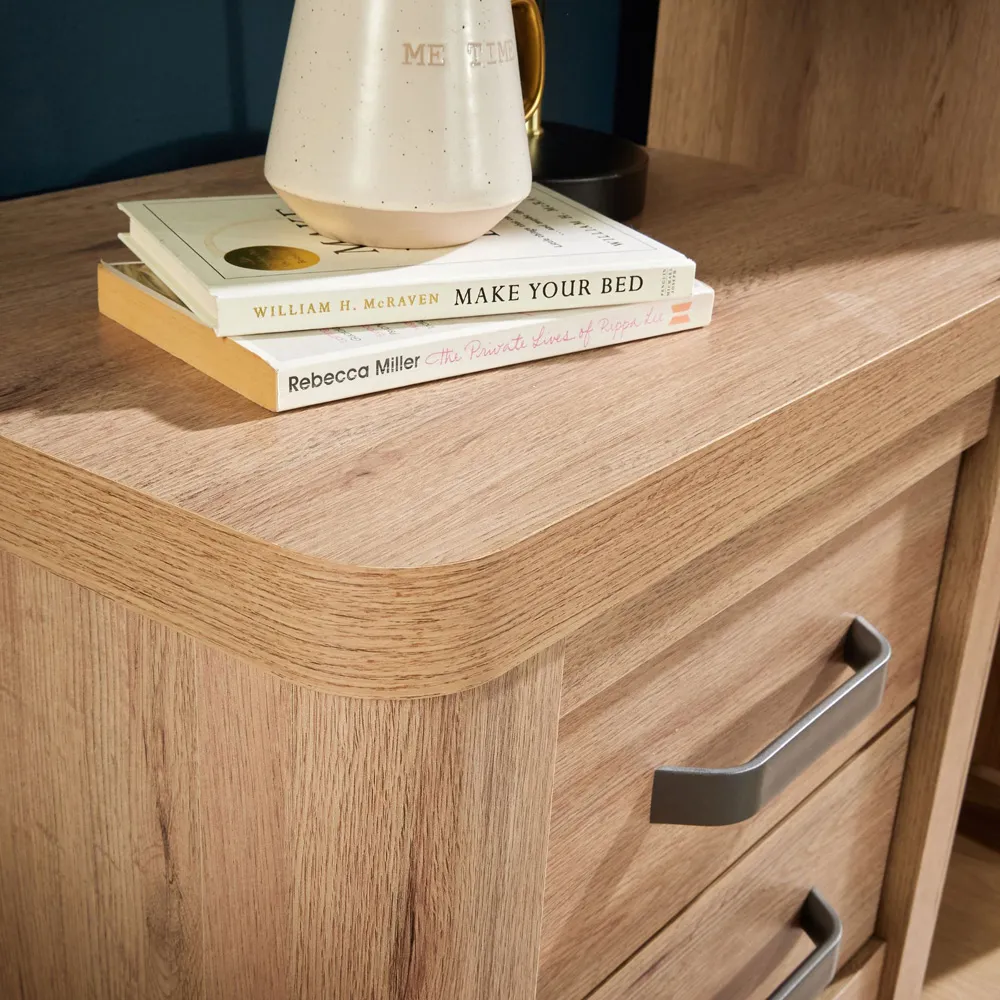 Huntingdon 2 Drawer Bedside Table - Brown, Oak Effect