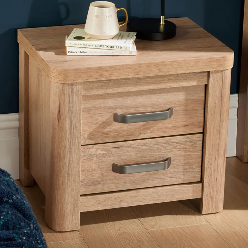 Huntingdon 2 Drawer Bedside Table - Brown, Oak Effect image