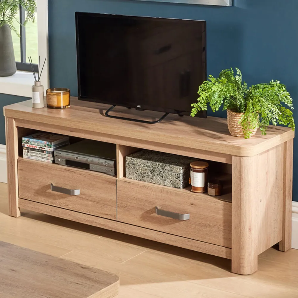 Huntingdon 2 Drawer TV Unit with Shelves - Oak Effect