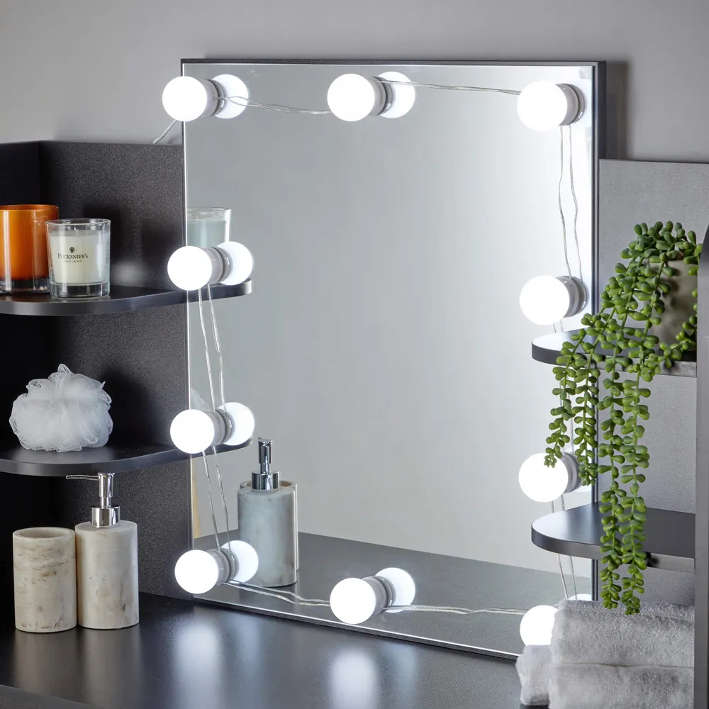 Julia LED Lights Mirror Dressing Table with Stool - Black