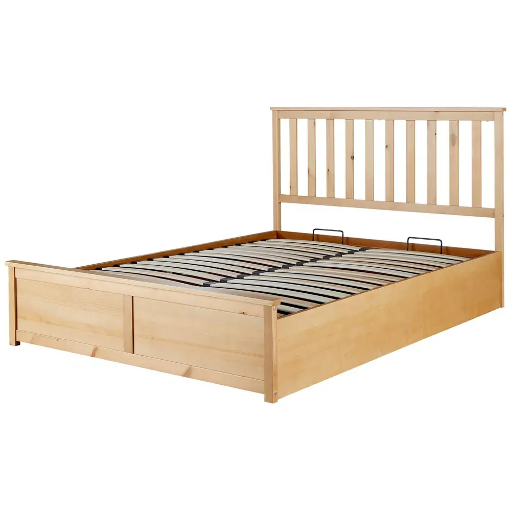 King Size Pine End Lift Ottoman Bed - Brown