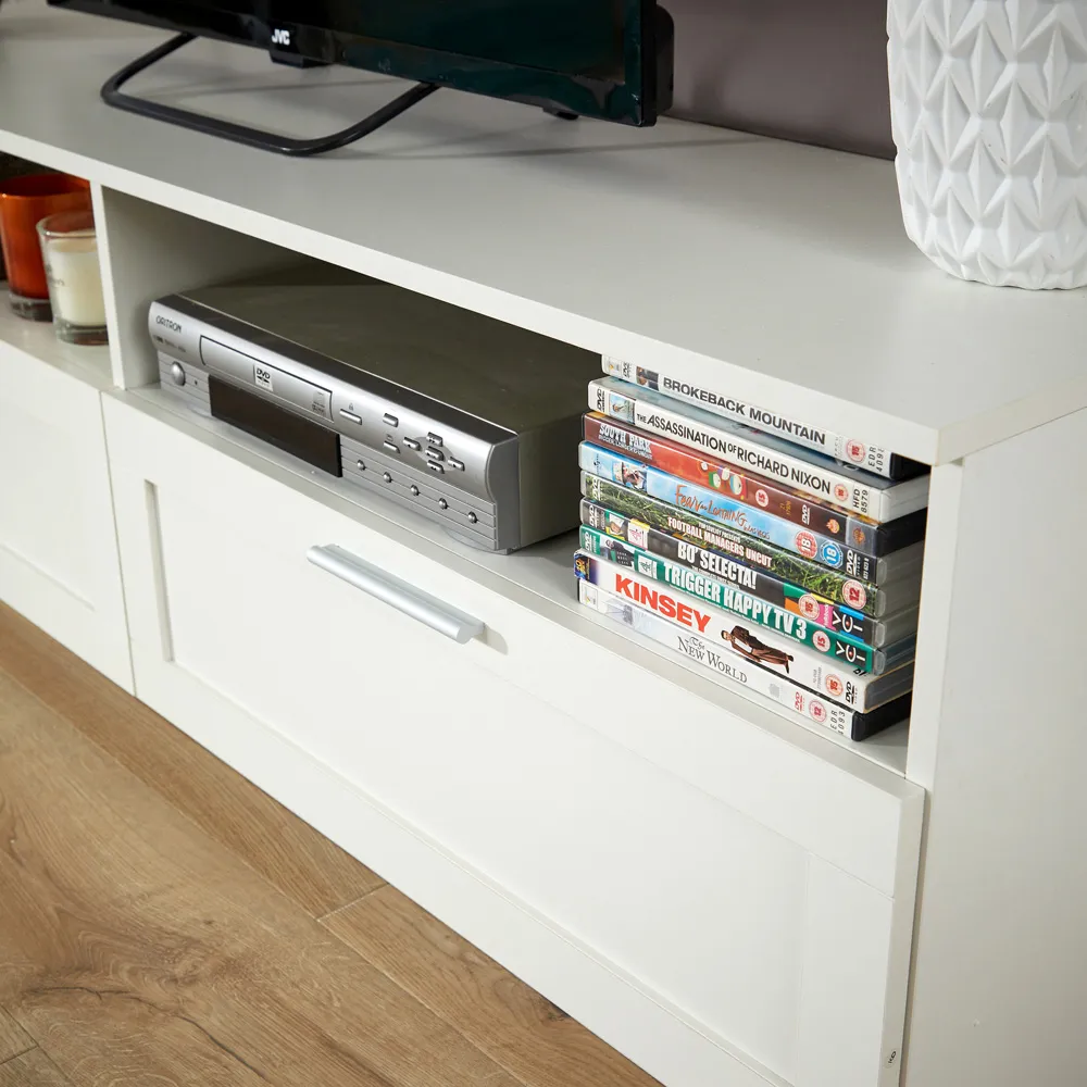 Latham 2 Drawer TV Unit with Shelves - White