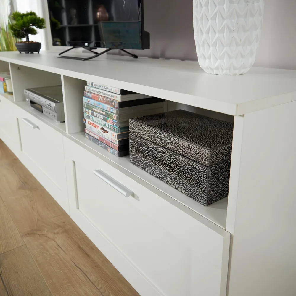Latham 3 Drawer TV Unit with Storage - White