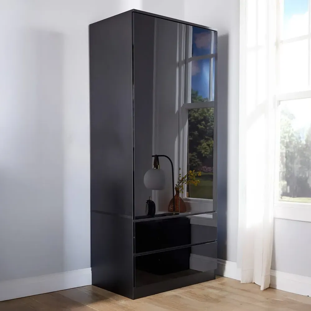 Lugano 2 Door 2 Drawer Wardrobe - Black