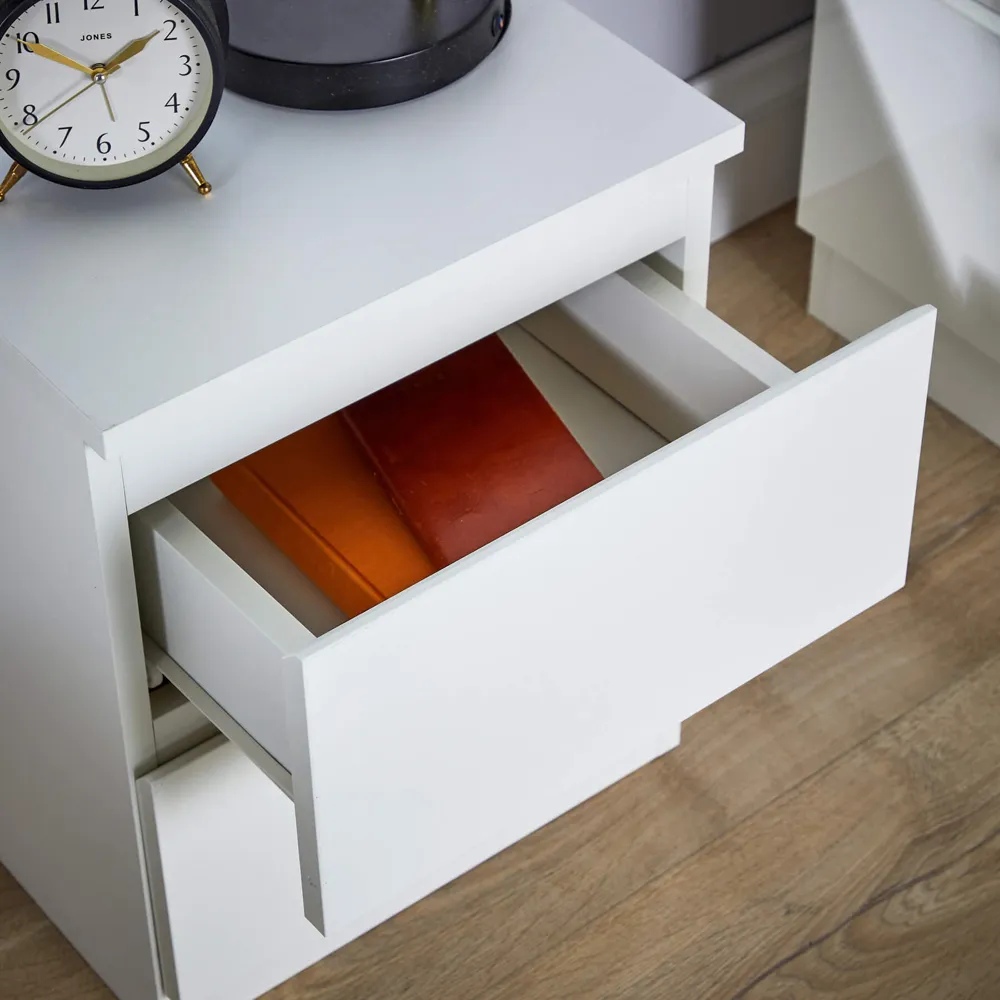 Lugano 2 Drawer Bedside Table - White