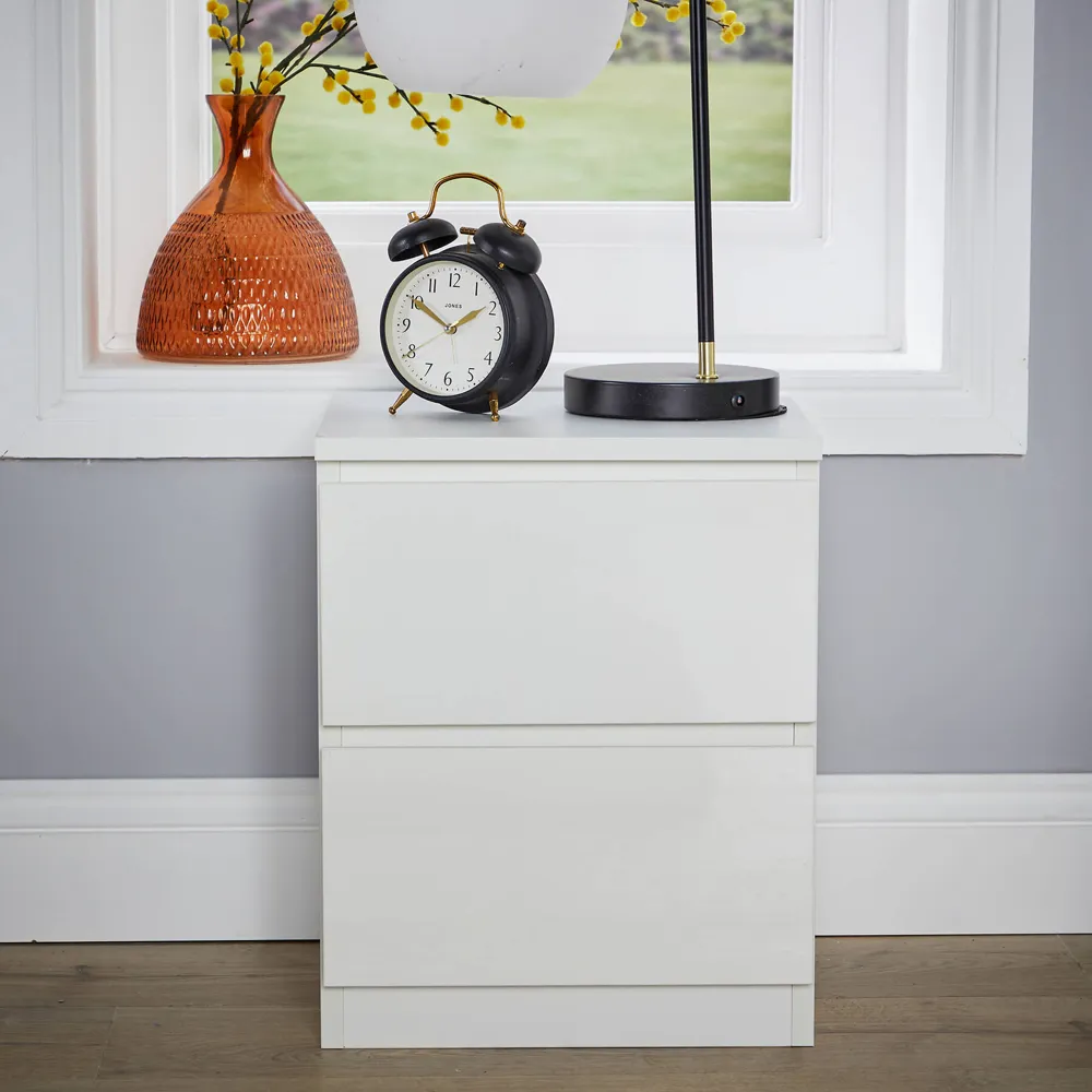 Lugano 2 Drawer Bedside Table - White