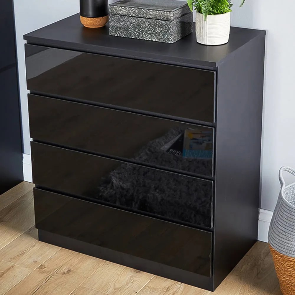 Lugano 4 Drawer Chest of Drawers - Black