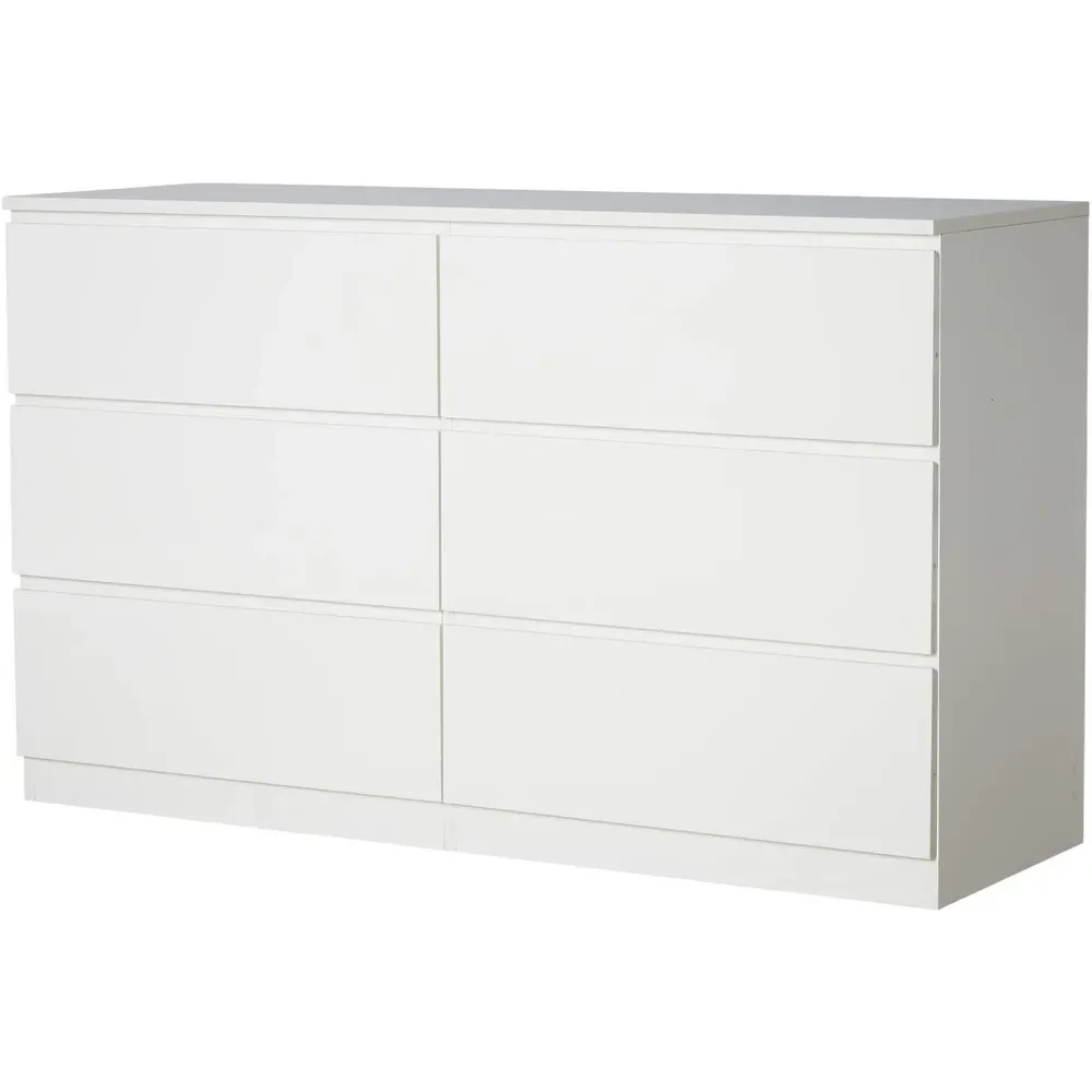 Lugano 6 Drawer Chest of Drawers - White, Oak Effect