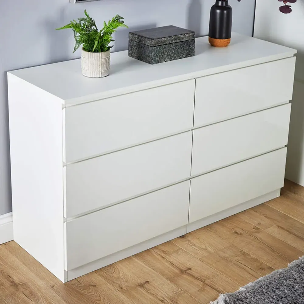 Lugano 6 Drawer Chest of Drawers - White, Oak Effect