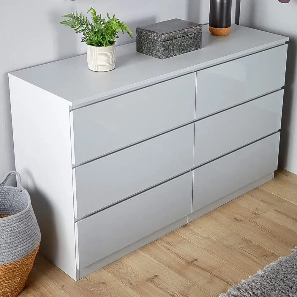 Lugano 6 Drawer Wide Chest of Drawers - Grey image