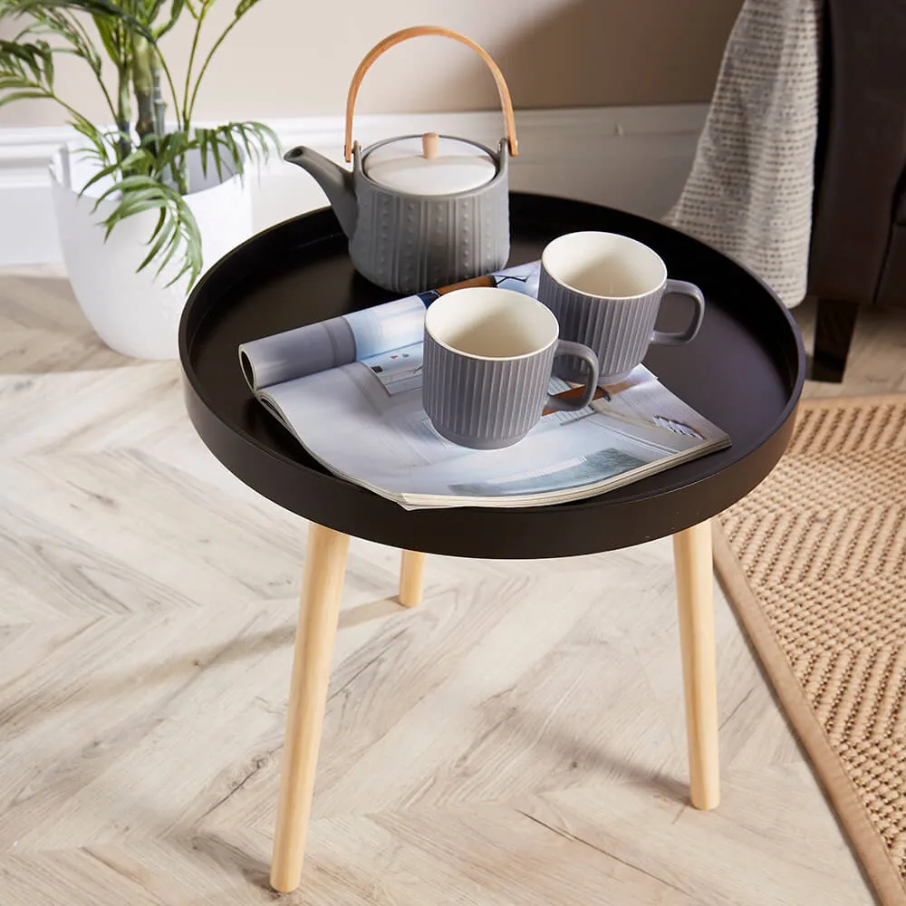 Marlow Accent Side Table with Lip Edge - Black, Pine