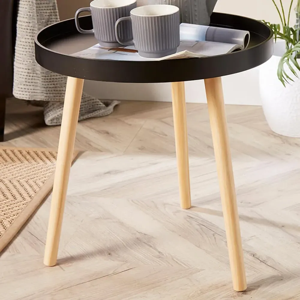 Marlow Accent Side Table with Lip Edge - Black, Pine