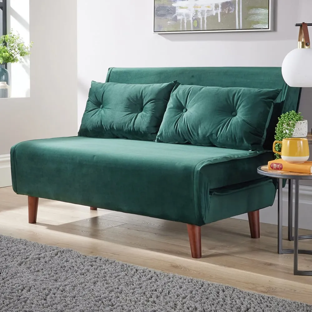 Morella 2-Seater Folding Sofa Bed - Green, Velvet