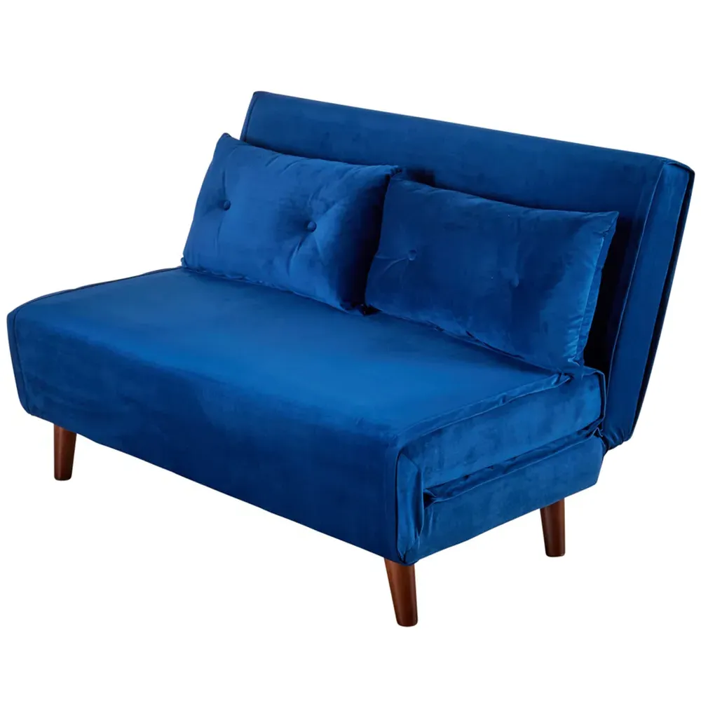 Morella 2-Seater Folding Sofa Bed with Pillow - Blue, Velvet
