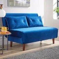 Morella 2-Seater Folding Sofa Bed with Pillow - Blue, Velvet