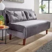 Morella 2 Seater Folding Sofa Bed with Pillows - Grey, Velvet