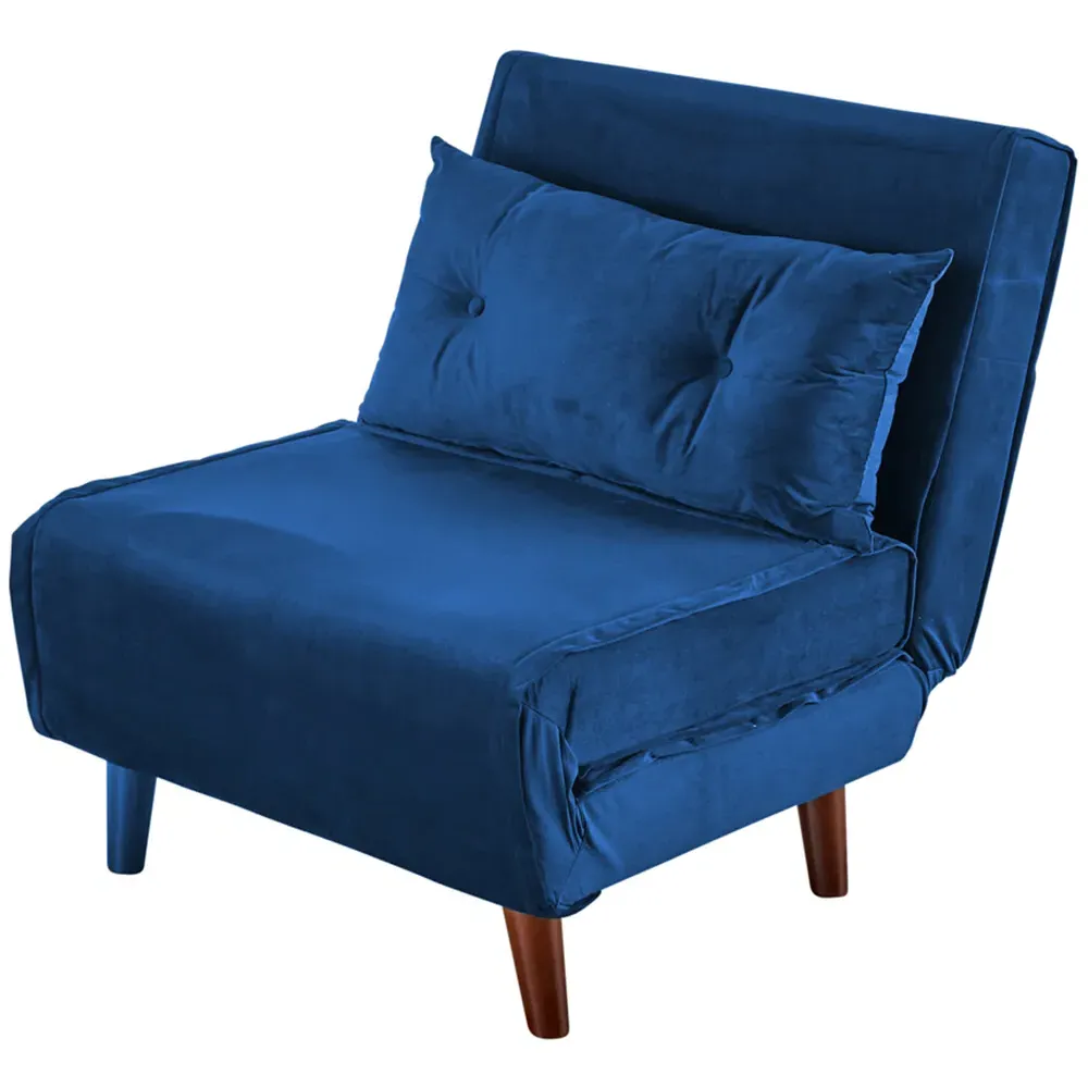 Morella Single Folding Sofa Bed with Pillow - Blue, Velvet