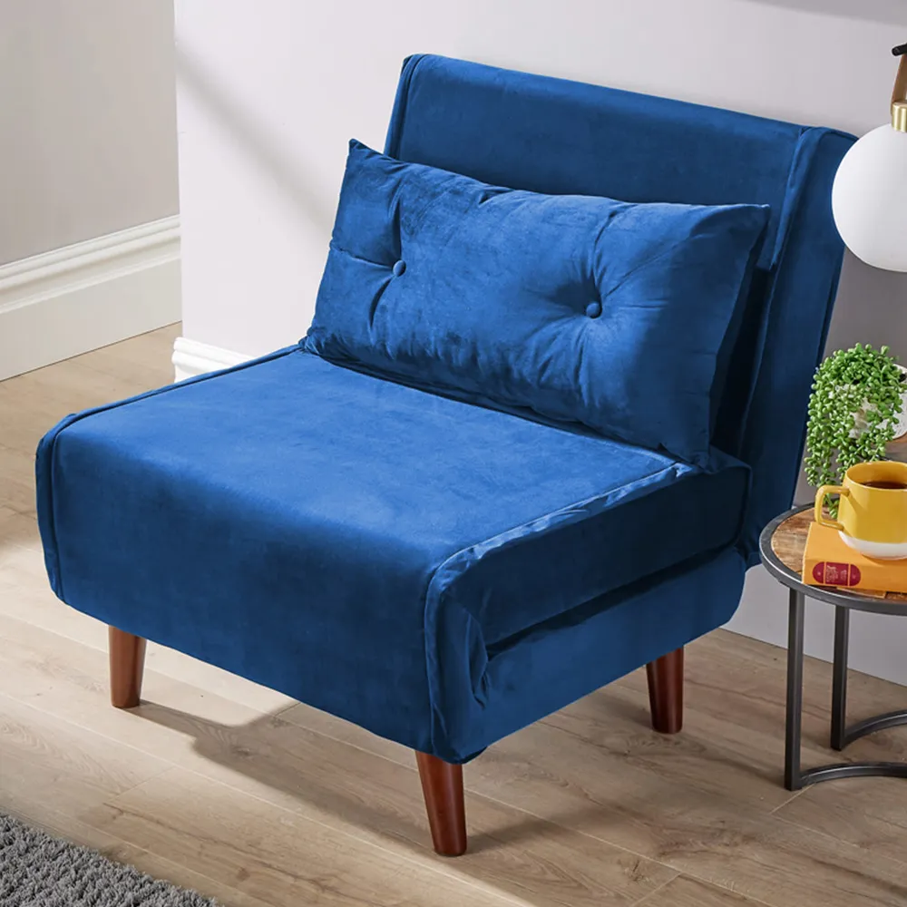 Morella Single Folding Sofa Bed with Pillow - Blue, Velvet image