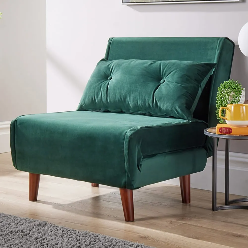 Morella Single Seater Folding Sofa Bed - Green, Velvet image