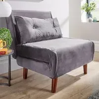 Morella Single Seater Folding Sofa Bed with Pillow - Grey, Velvet