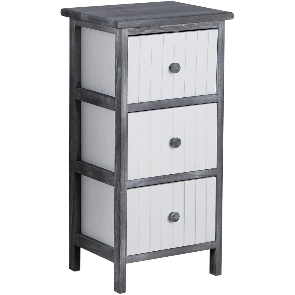 Mosbach 3 Drawer Storage Unit - Grey, Paulownia Wood