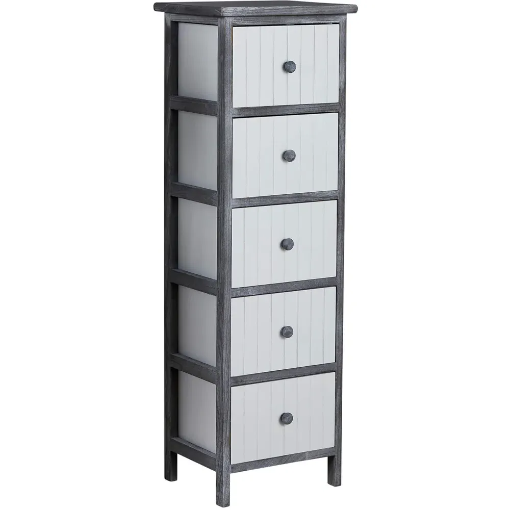 Mosbach 5 Drawer Storage Unit - Grey, Paulownia Wood