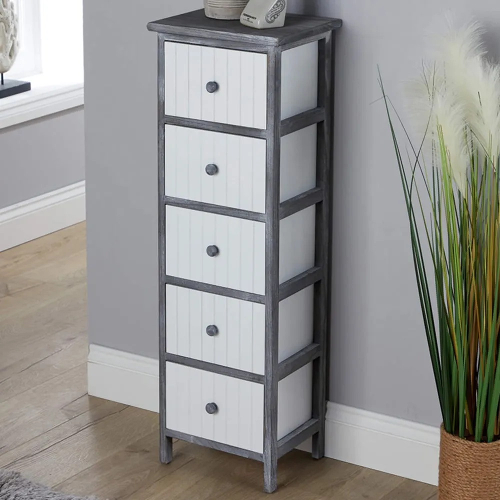 Mosbach 5 Drawer Storage Unit - Grey, Paulownia Wood
