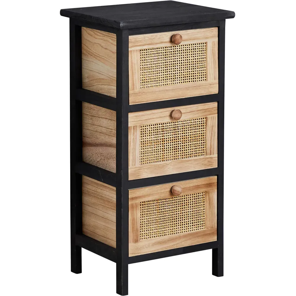 Mosina 3 Drawer Storage Unit - Black, Rattan