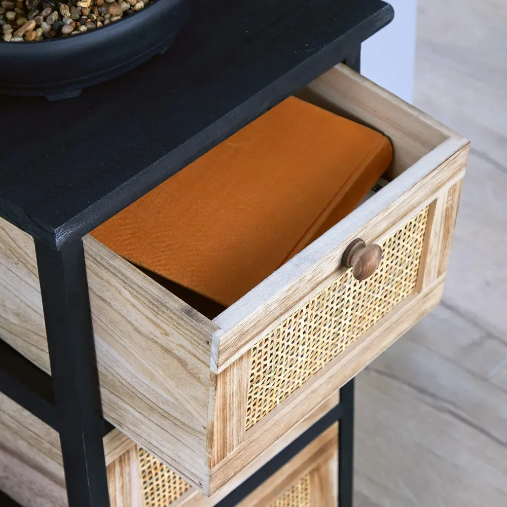 Mosina 3 Drawer Storage Unit - Black, Rattan