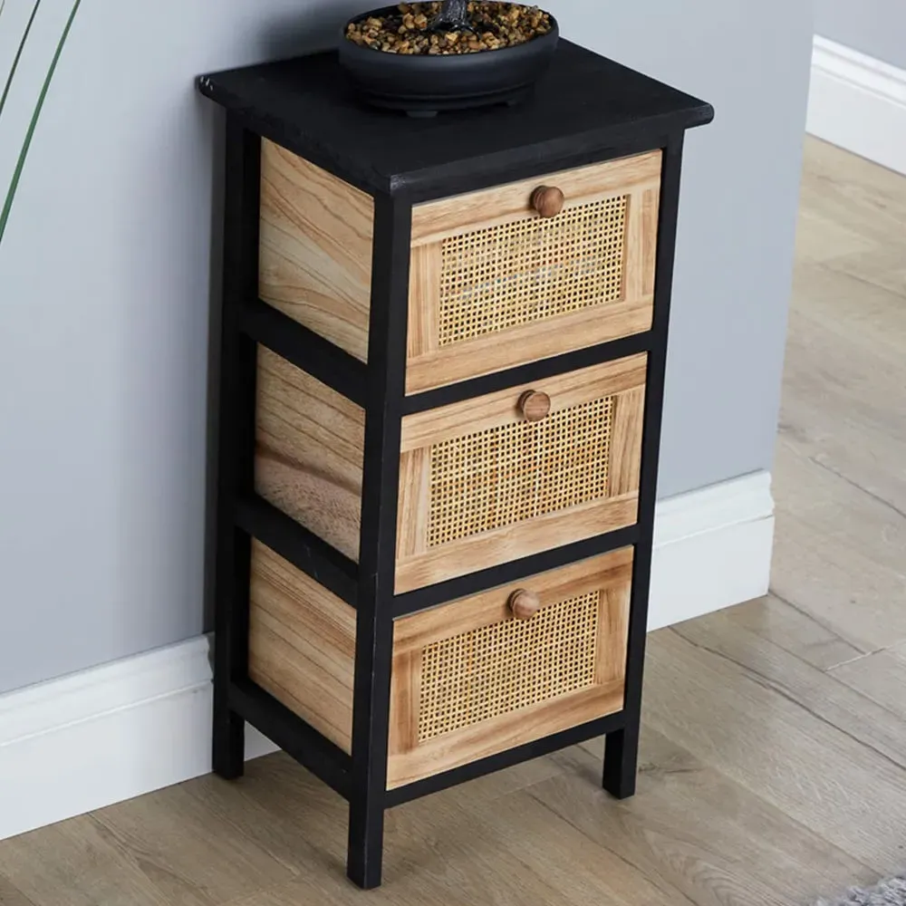 Mosina 3 Drawer Storage Unit - Black, Rattan