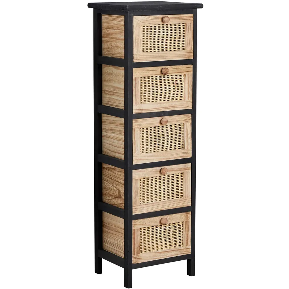 Mosina 5 Drawer Storage Unit - Black, Rattan