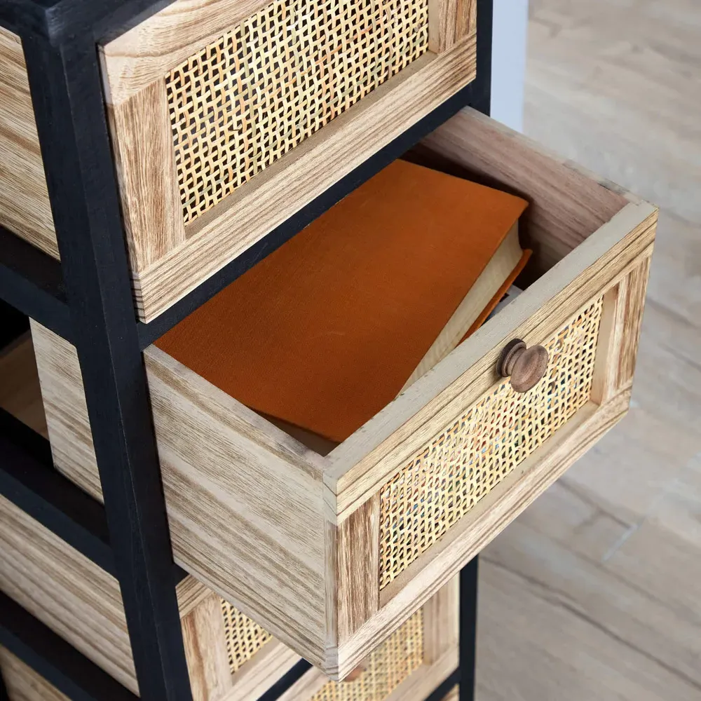 Mosina 5 Drawer Storage Unit - Black, Rattan