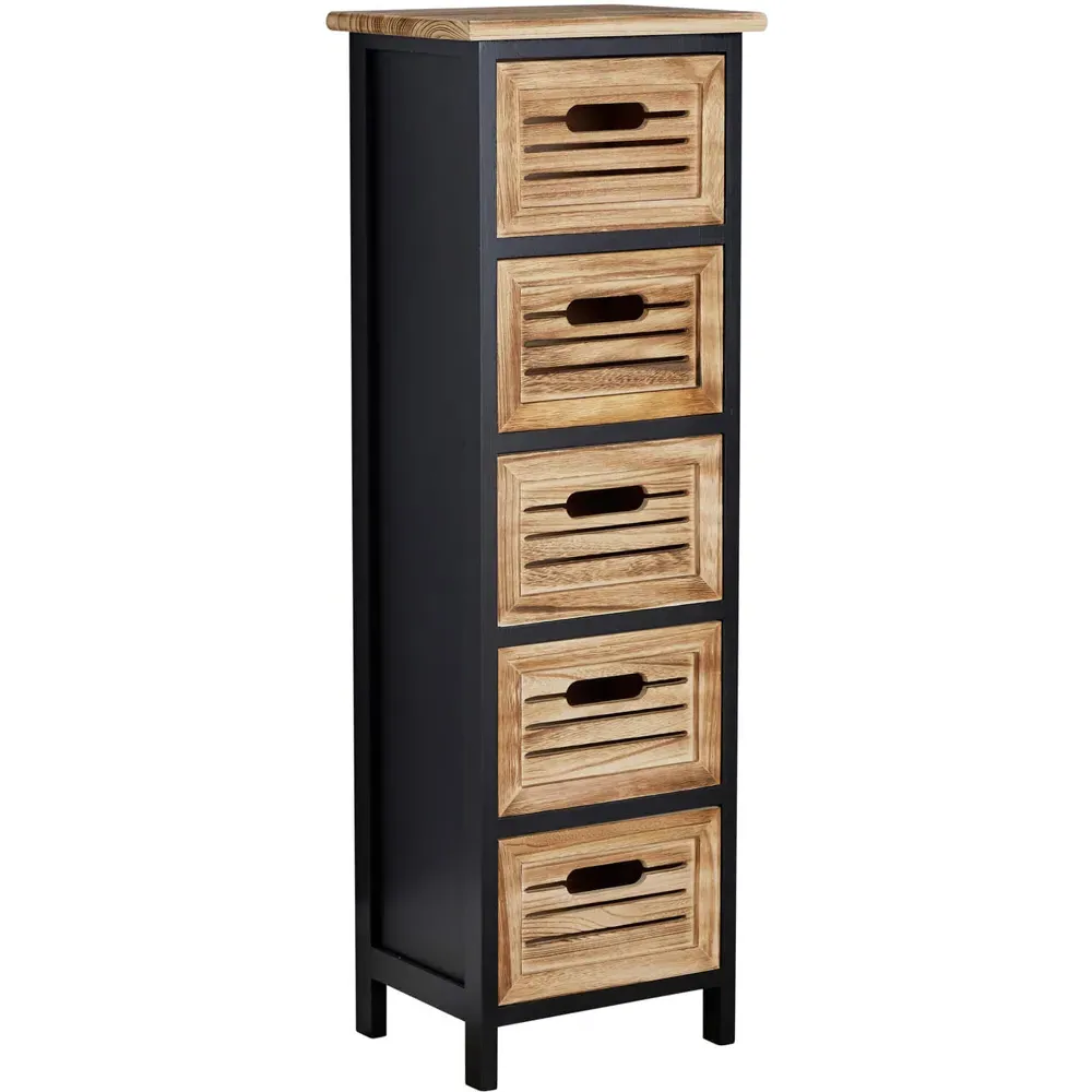 Mostyn 5 Drawer Storage Unit - Black, Oak Effect