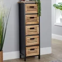 Mostyn 5 Drawer Storage Unit - Black, Oak Effect