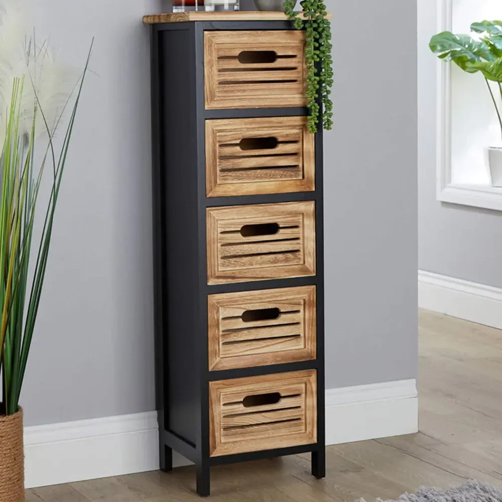 Mostyn 5 Drawer Storage Unit - Black, Oak Effect image