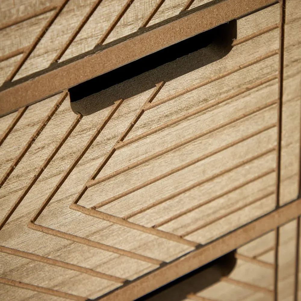 Mundesley 3 Drawer Geometric Bedside Table - Brown, MDF