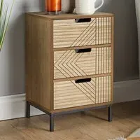 Mundesley 3 Drawer Geometric Bedside Table - Brown, MDF