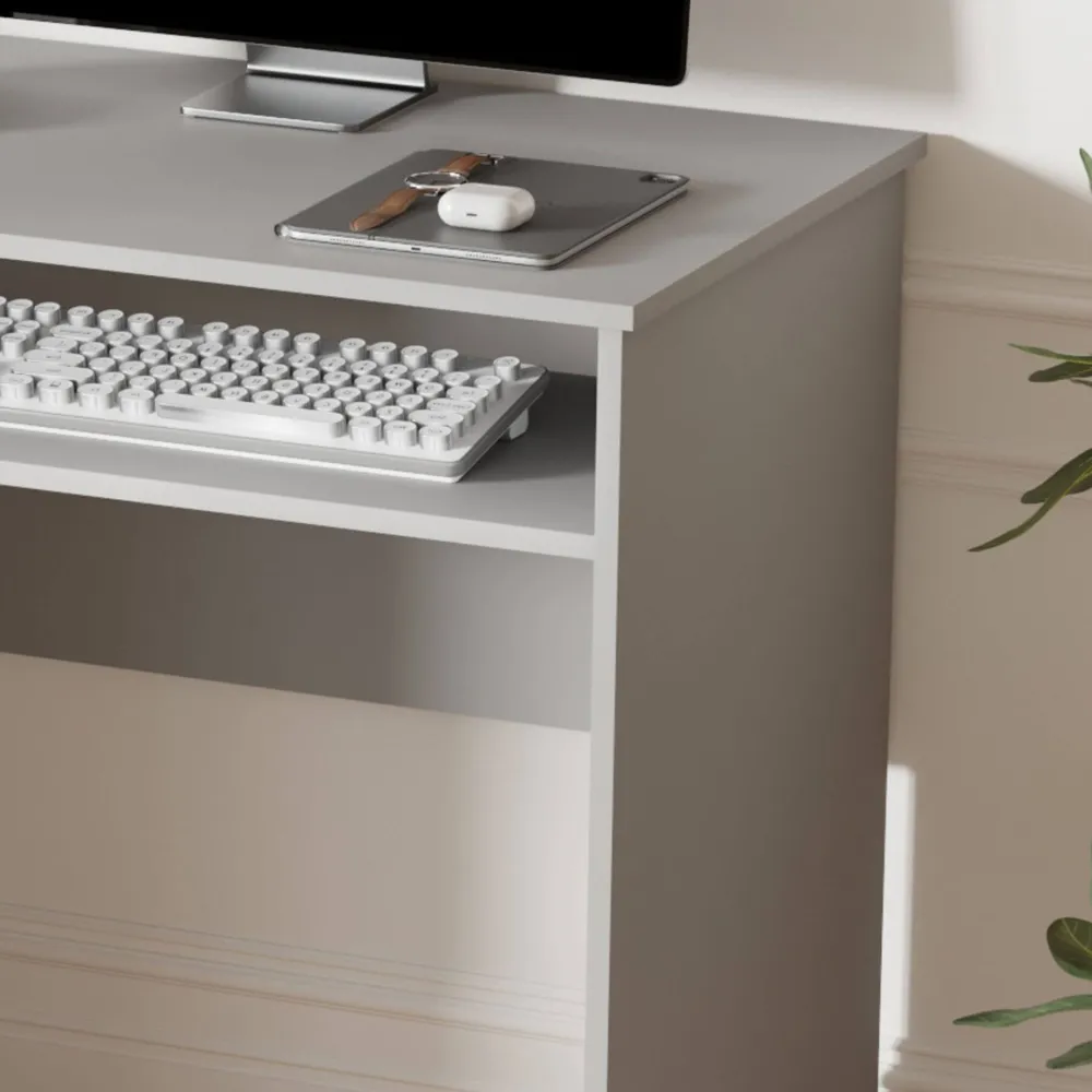 Newport Space Saving Office Desk with Keyboard Tray - Grey