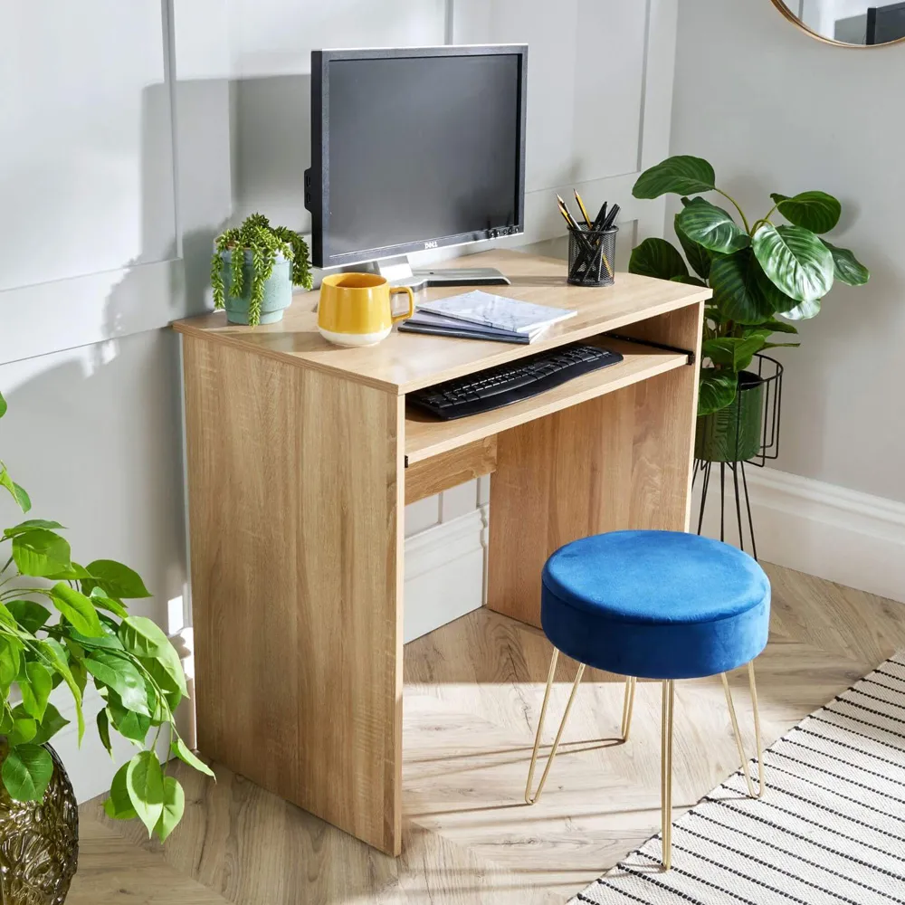 Newport Space Saving Office Desk with Keyboard Tray - Oak Effect