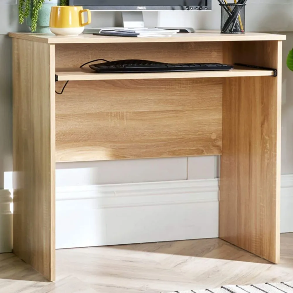 Newport Space Saving Office Desk with Keyboard Tray - Oak Effect