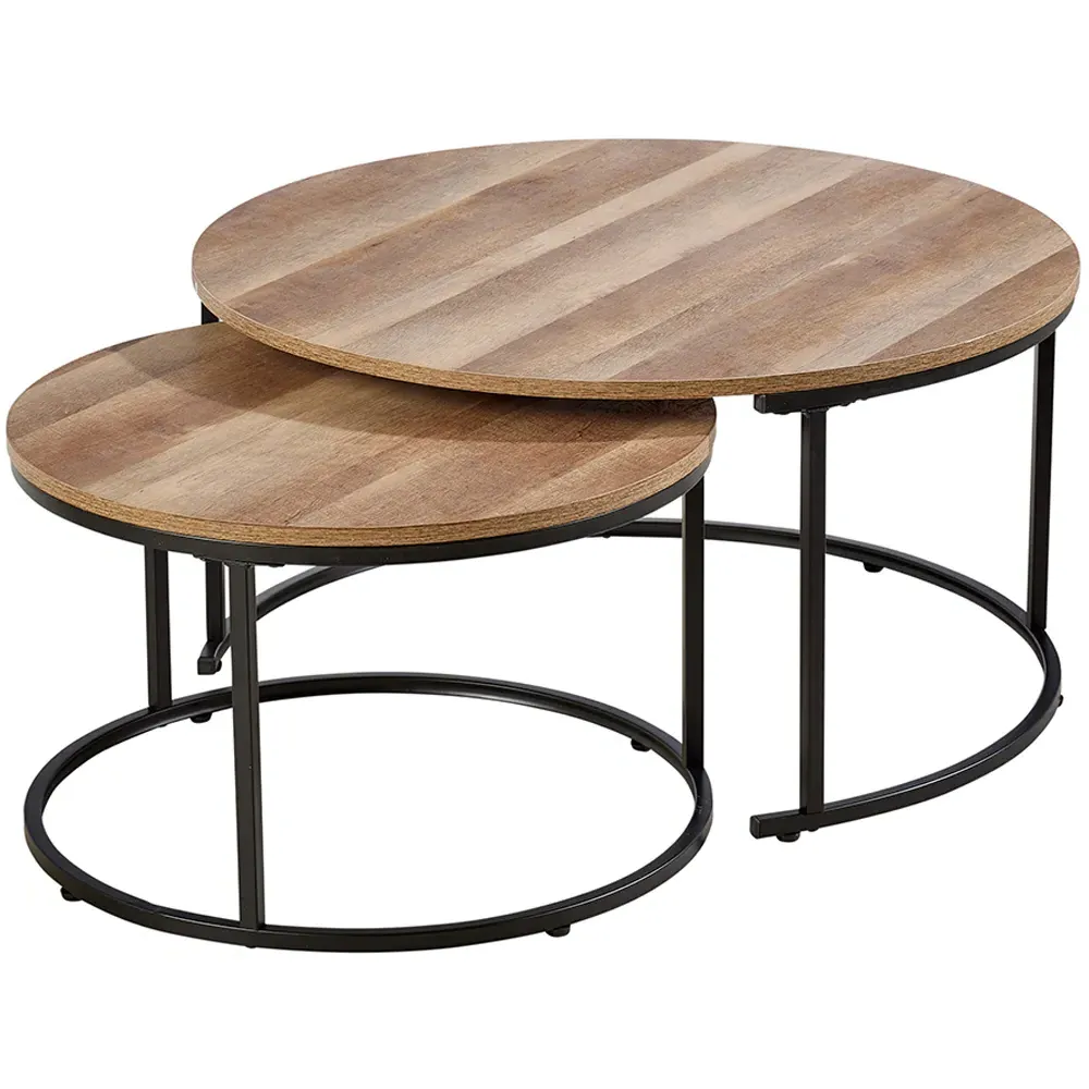 Oakmere Round Nest of Tables Set of 2 - Black, Oak Effect