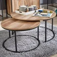 Oakmere Round Nest of Tables Set of 2 - Black, Oak Effect
